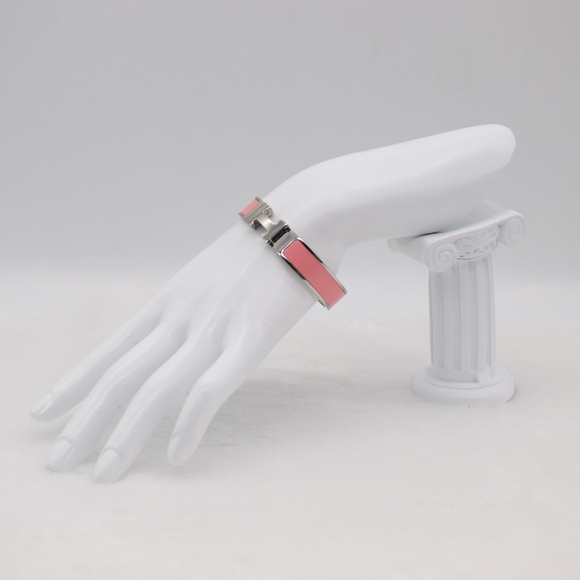 Medium Polished Silver & Pink Enamel Bracelet - Picture 1 of 6
